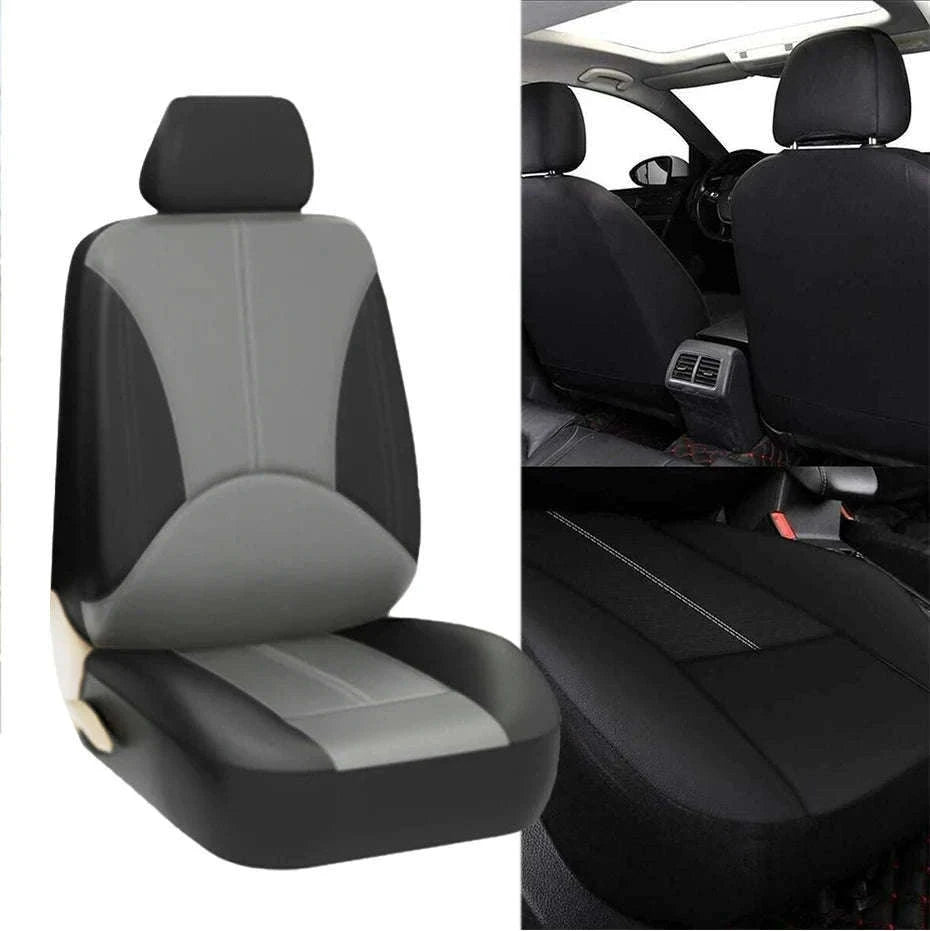 Leatherette Car Seat Cover Set Breathable Universal Full-Wrapped Compatible with Airbag-Black set x 1