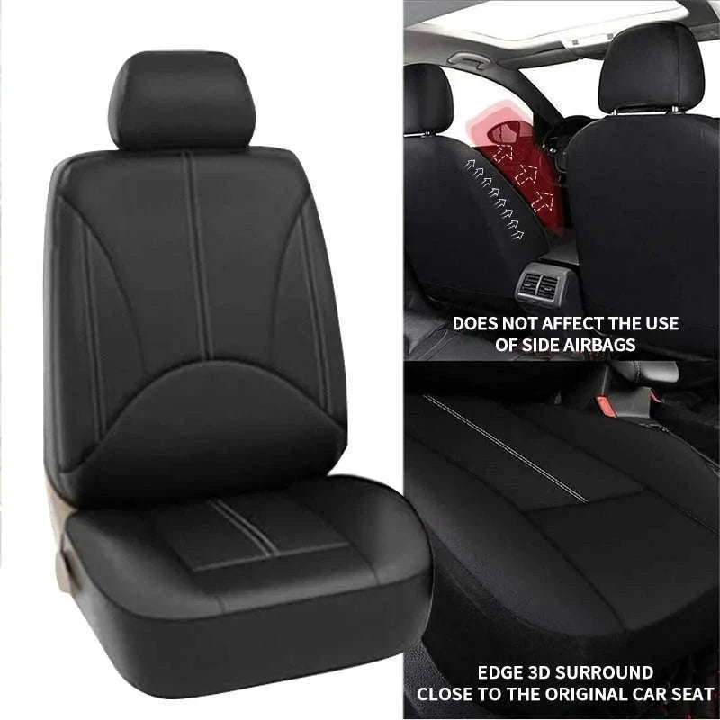 Leatherette Car Seat Cover Set Breathable Universal Full-Wrapped Compatible with Airbag-Black set x 1