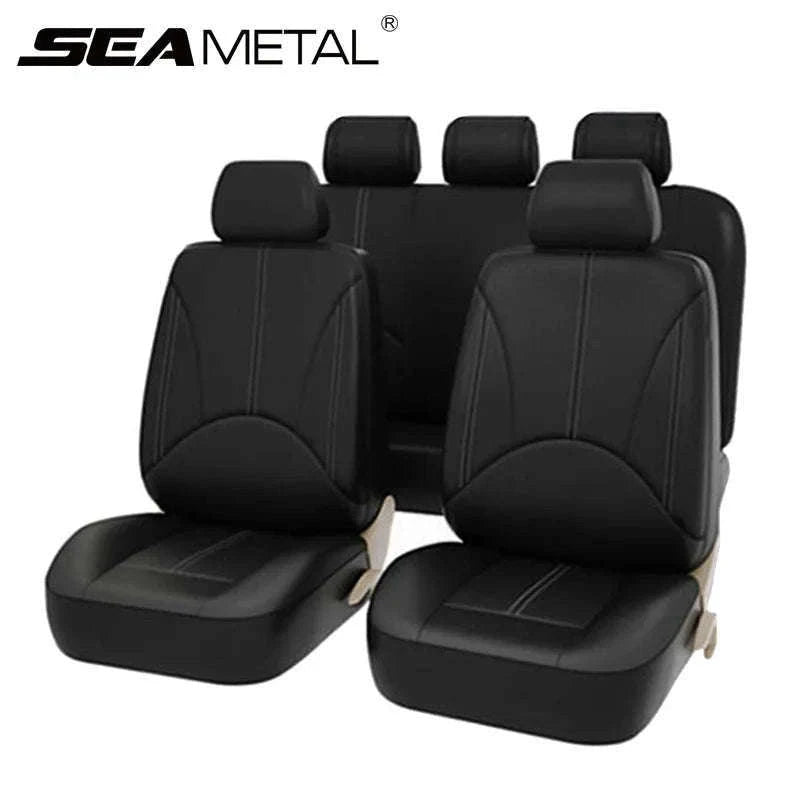 Leatherette Car Seat Cover Set Breathable Universal Full-Wrapped Compatible with Airbag-Black set x 1