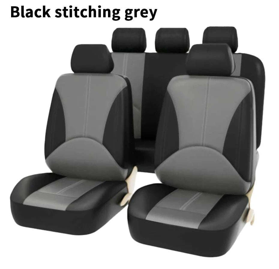 Leatherette Car Seat Cover Set Breathable Universal Full-Wrapped Compatible with Airbag-Black set x 1