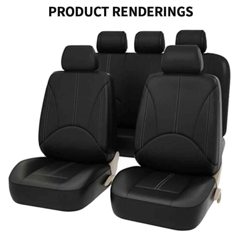 Leatherette Car Seat Cover Set Breathable Universal Full-Wrapped Compatible with Airbag-Black set x 1