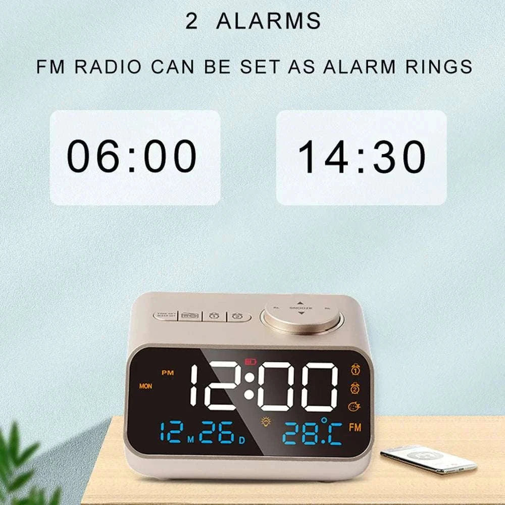 LED Alarm Clock with FM Radio, Temperature & Humidity Display-BLACK