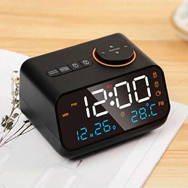 LED Alarm Clock with FM Radio, Temperature & Humidity Display-BLACK