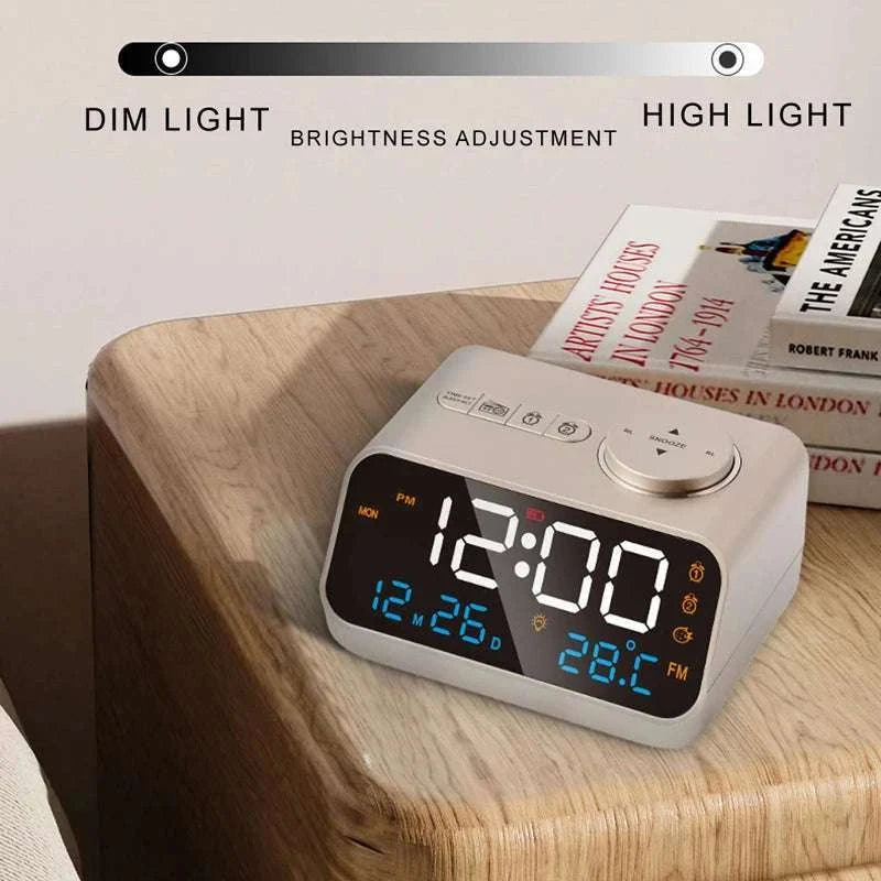 LED Alarm Clock with FM Radio, Temperature & Humidity Display-BLACK