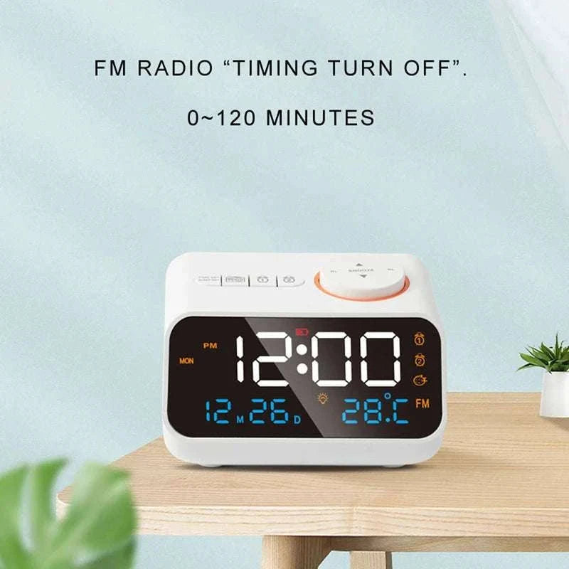 LED Alarm Clock with FM Radio, Temperature & Humidity Display-BLACK