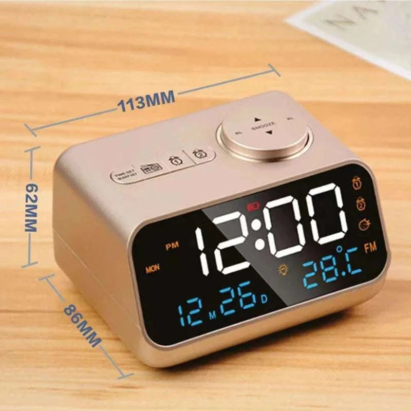 LED Alarm Clock with FM Radio, Temperature & Humidity Display-BLACK