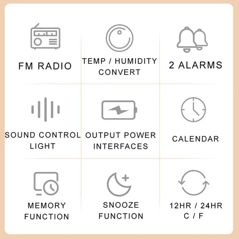 LED Alarm Clock with FM Radio, Temperature & Humidity Display-BLACK