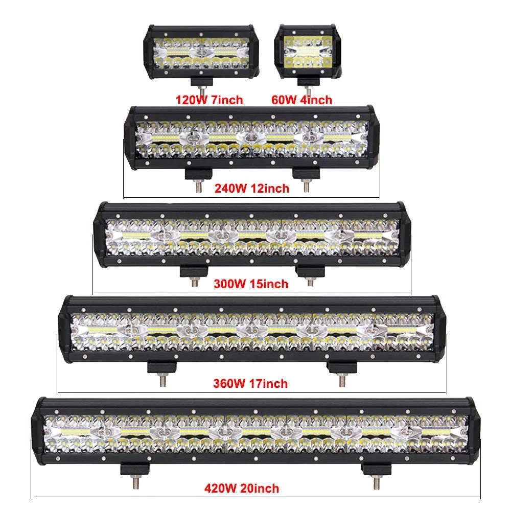 LED Bar Work Light 12V 24V Spot Flood for Offroad Vehicles-1pc 420W led bar