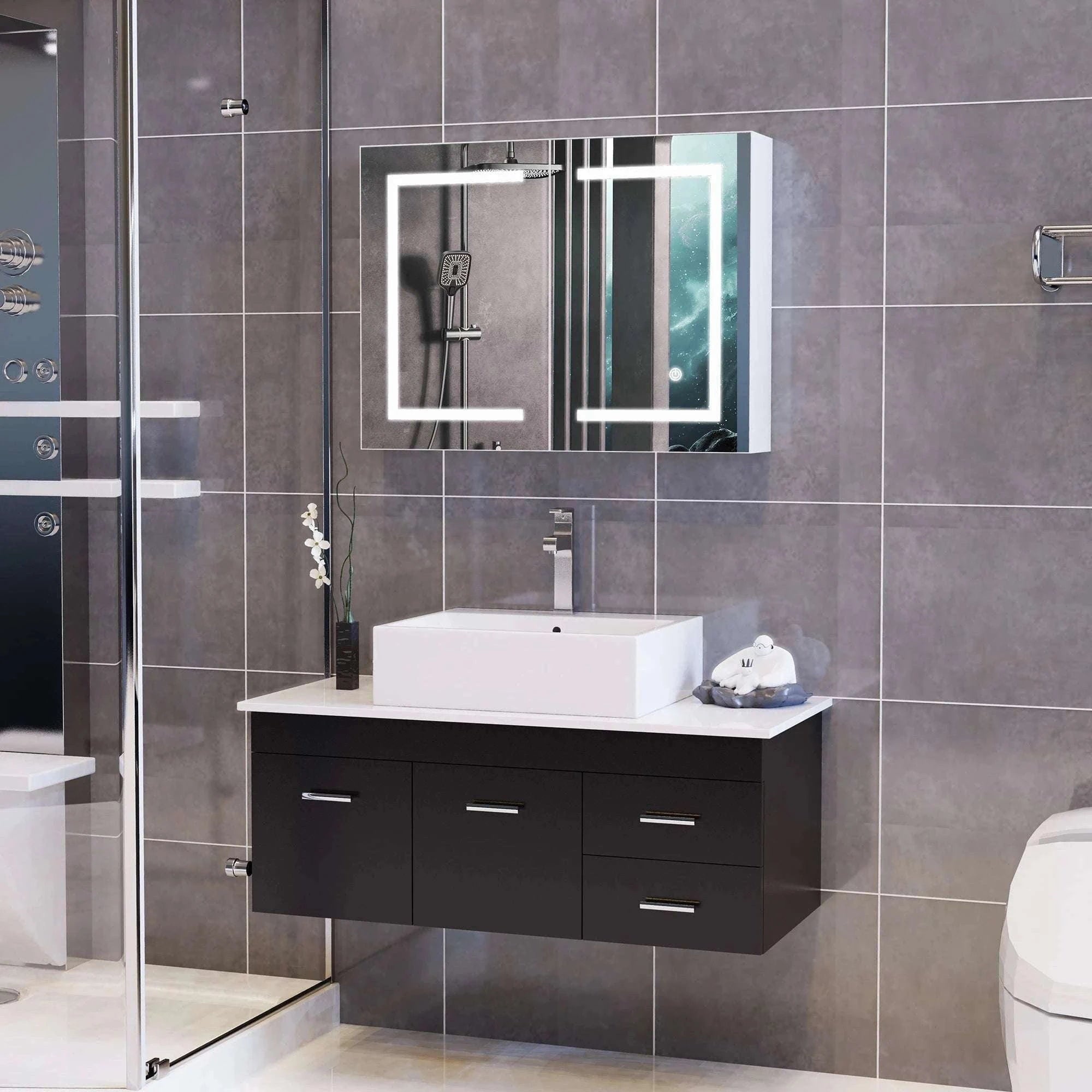 LED Bathroom Mirror Cabinet 80cm Wall Mounted with Storage Shelves-white-50x15x70cm-1 door / GERMANY