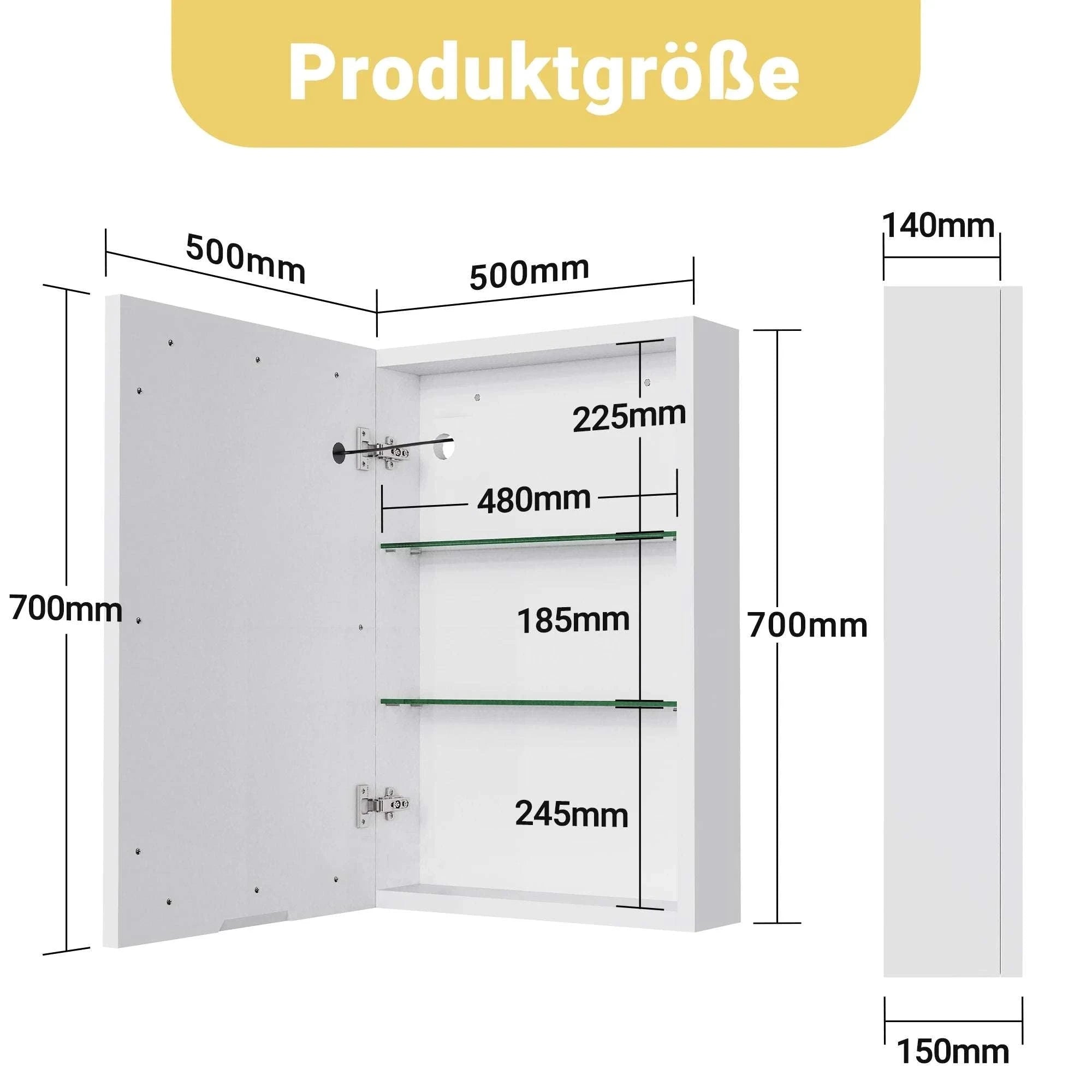 LED Bathroom Mirror Cabinet 80cm Wall Mounted with Storage Shelves-white-50x15x70cm-1 door / GERMANY