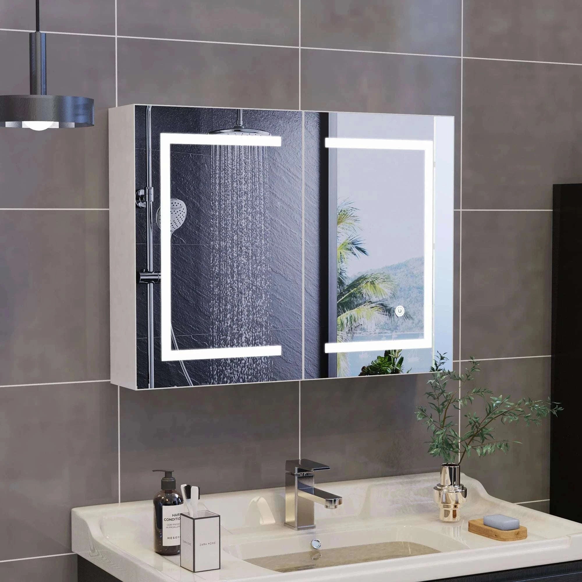 LED Bathroom Mirror Cabinet 80cm Wall Mounted with Storage Shelves-white-50x15x70cm-1 door / GERMANY