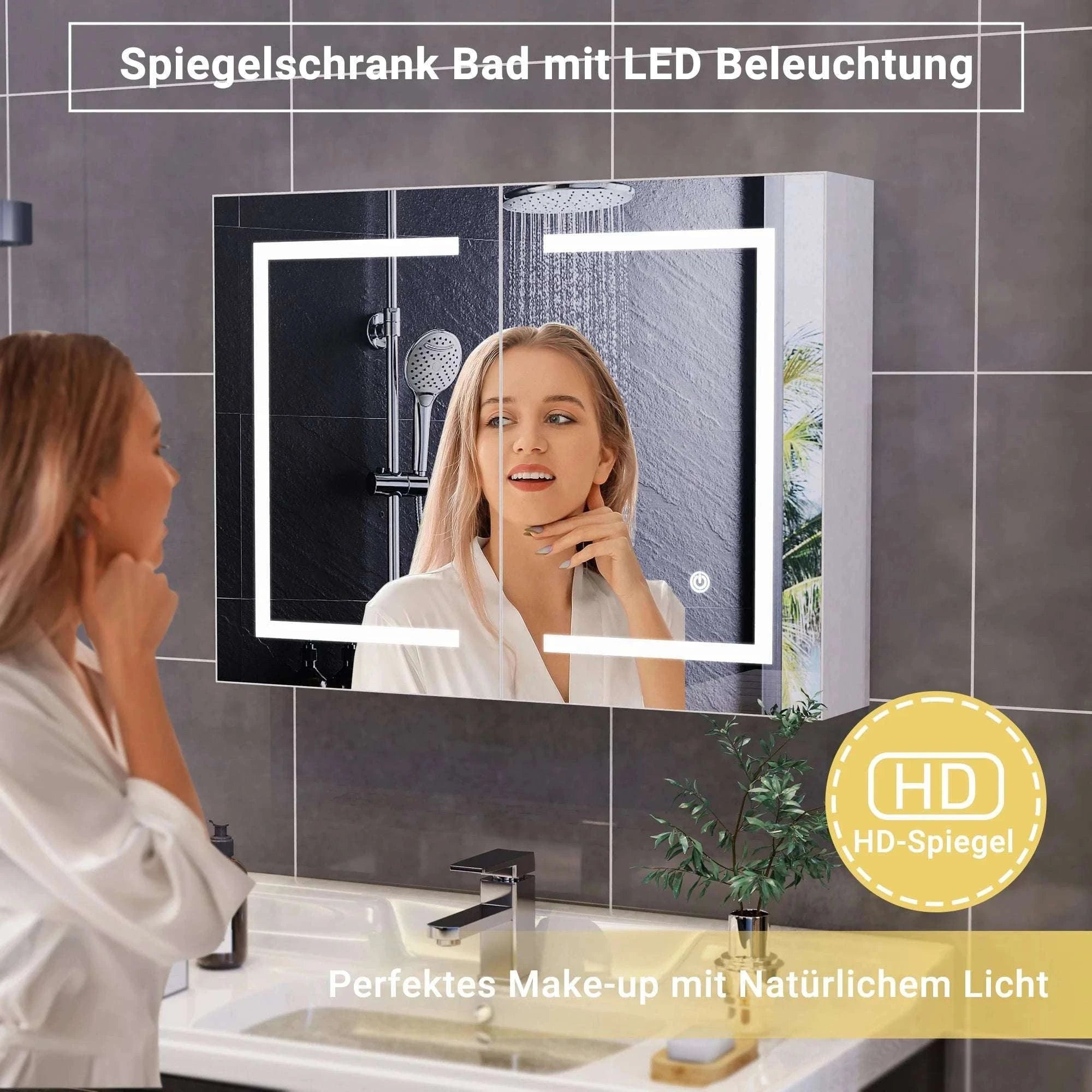 LED Bathroom Mirror Cabinet 80cm Wall Mounted with Storage Shelves-white-50x15x70cm-1 door / GERMANY
