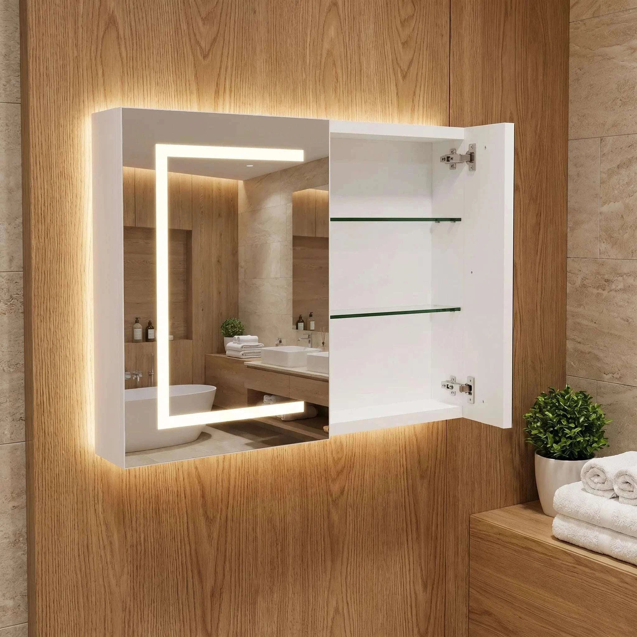 LED Bathroom Mirror Cabinet 80cm Wall Mounted with Storage Shelves-white-50x15x70cm-1 door / GERMANY