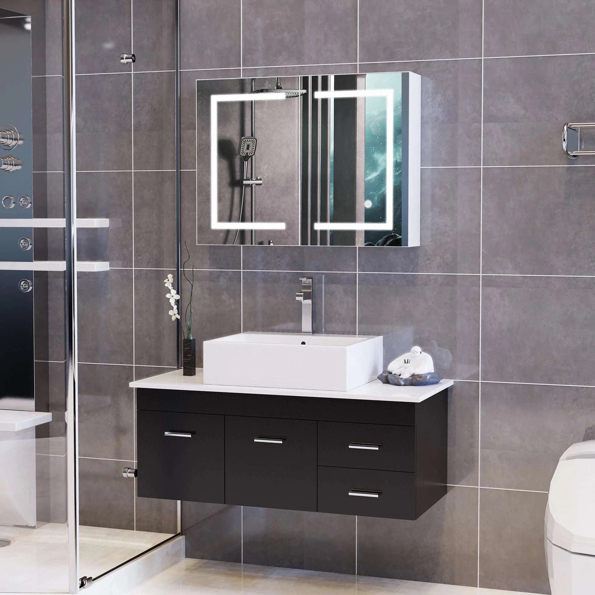 LED Bathroom Mirror Cabinet 80cm Wall Mounted with Storage Shelves-white-50x15x70cm-1 door / GERMANY