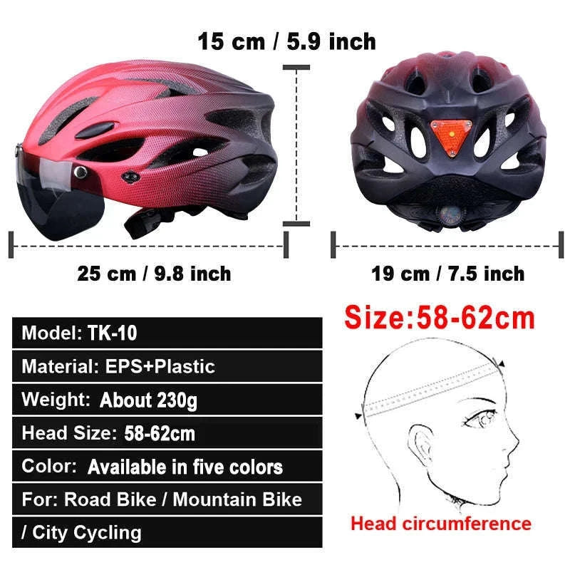 LED Bike Helmet with Rear Light, Goggles, and Adjustable Fit-Blue