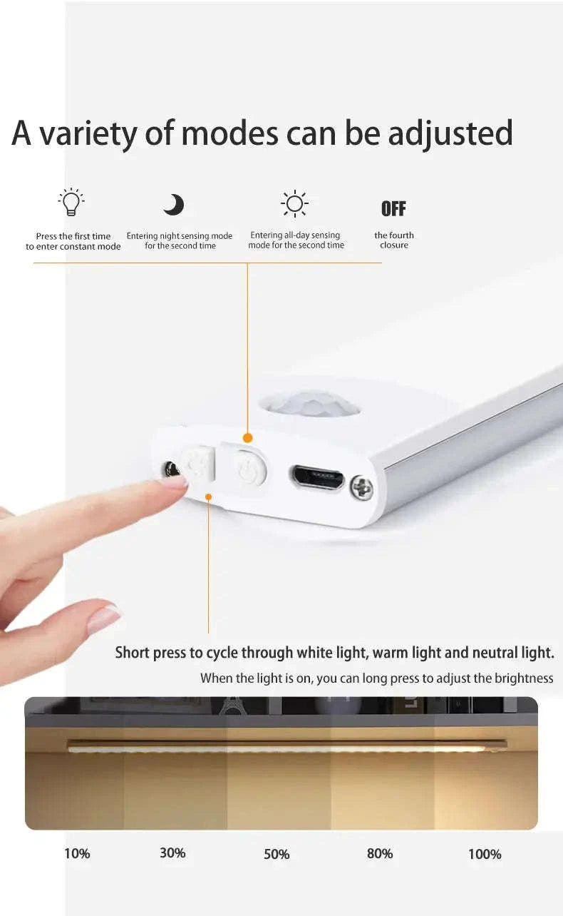LED Cabinet Light with Motion Sensor – Rechargeable, Slim, Easy Installation-Silvery 40CM