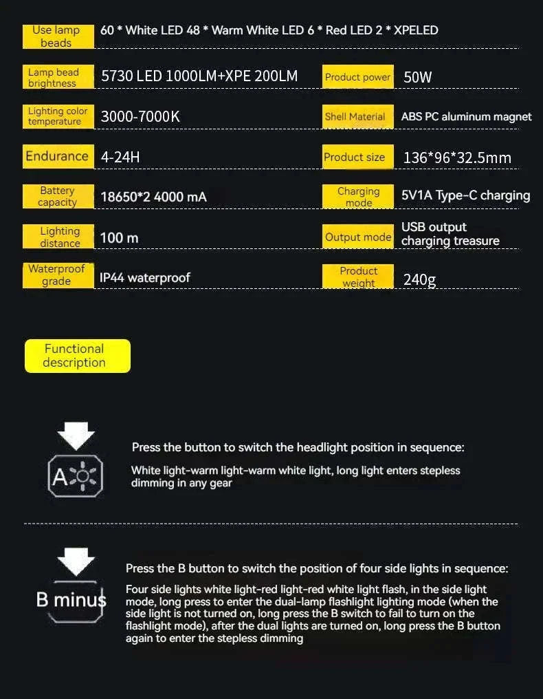 LED Camping Lantern with 1000 Lumens and Type-C Recharge-KXK-686