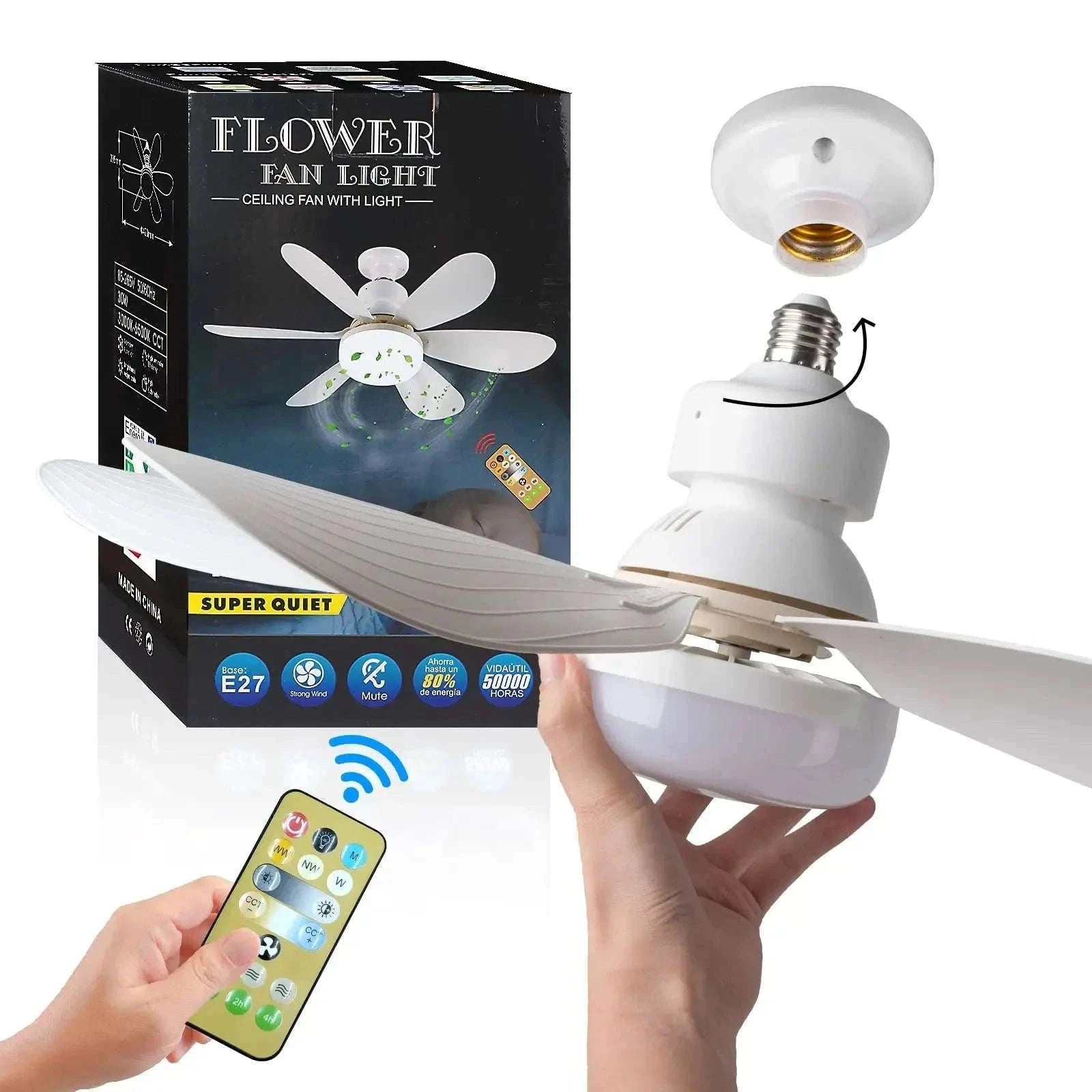 LED Ceiling Fan Light with Remote Dimming Control-white / 52cm