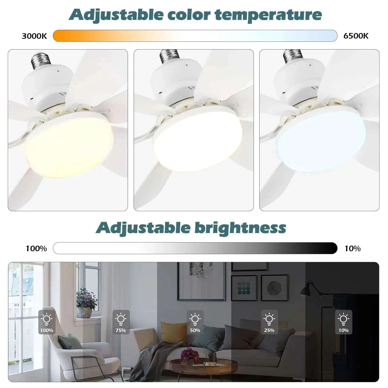 LED Ceiling Fan Light with Remote Dimming Control-white / 52cm
