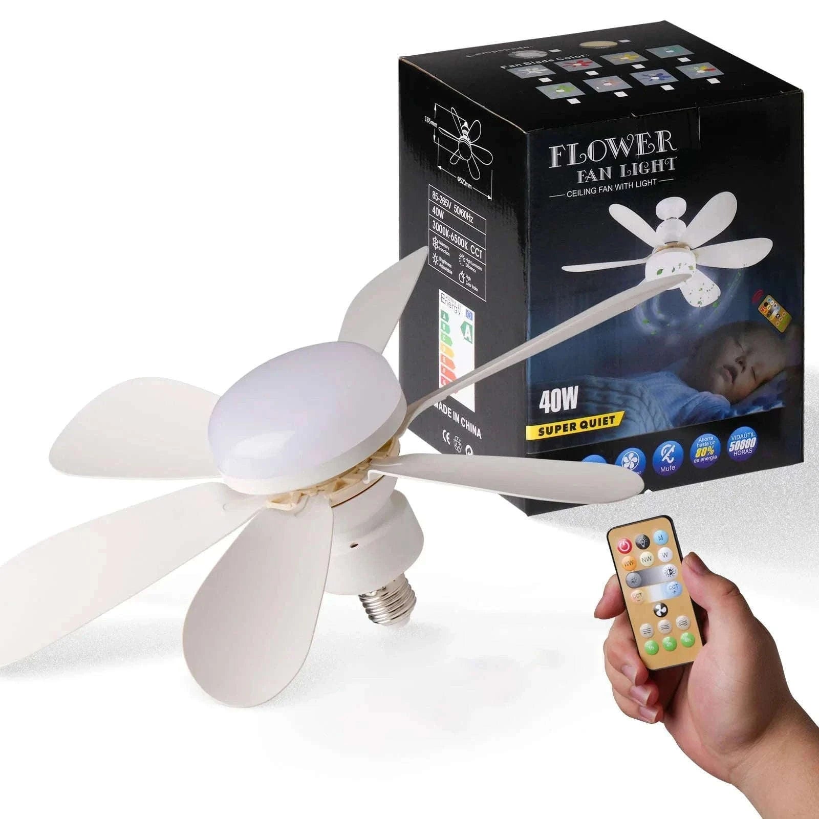 LED Ceiling Fan Light with Remote Dimming Control-white / 52cm