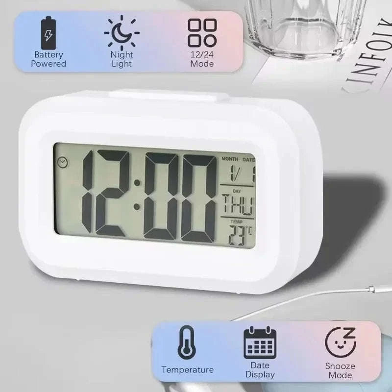 LED Digital Alarm Clock with Temperature, Calendar & Snooze-United States / Pink
