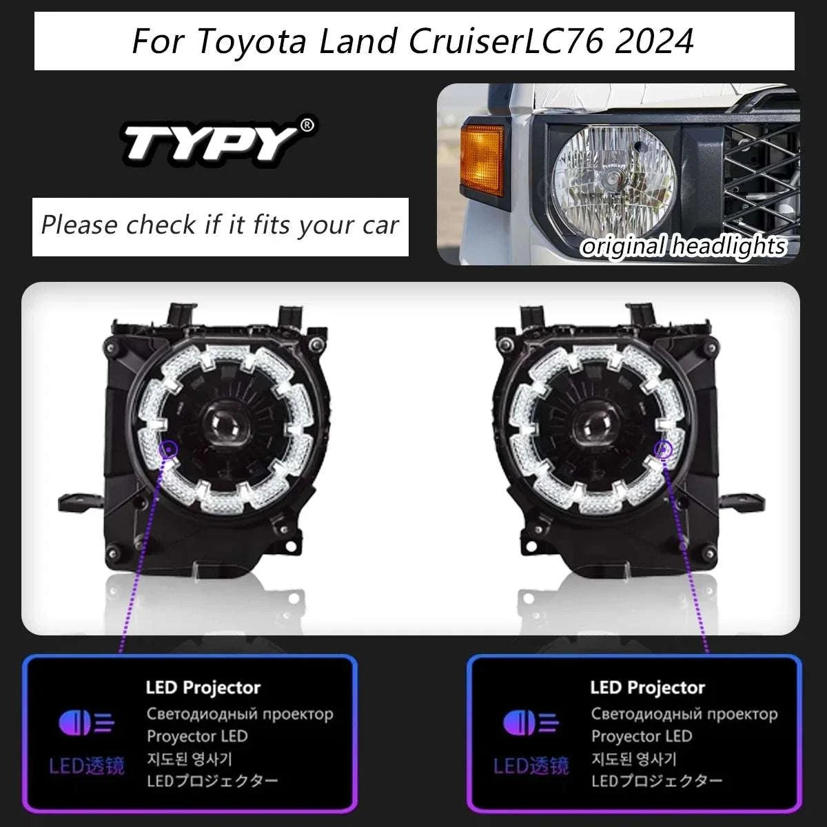 LED Headlight Upgrade for Toyota Land Cruiser LC76 2024 with DRL-couple / China Mainland