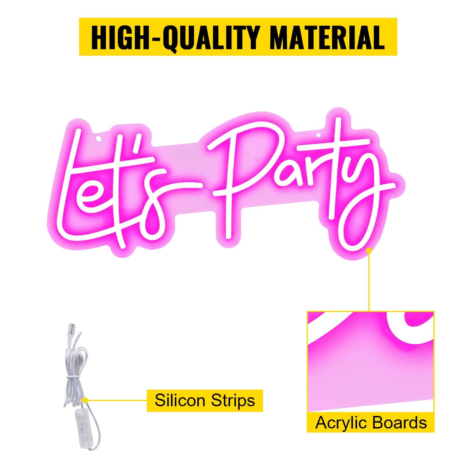 LED “Let’s Party” Neon Sign with Remote & Adjustable Brightness-Pink 20W / United States