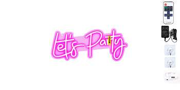 LED “Let’s Party” Neon Sign with Remote & Adjustable Brightness-Pink 20W / United States