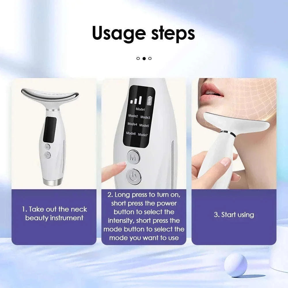 LED Light Therapy Face Neck Massager for Daily Skin Care-White