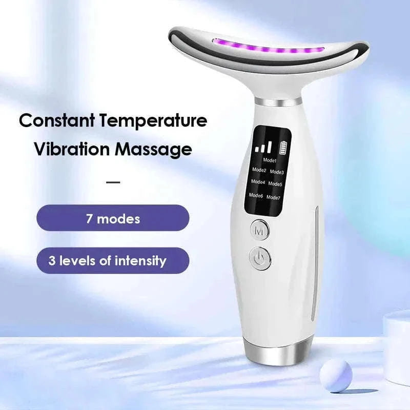 LED Light Therapy Face Neck Massager for Daily Skin Care-White