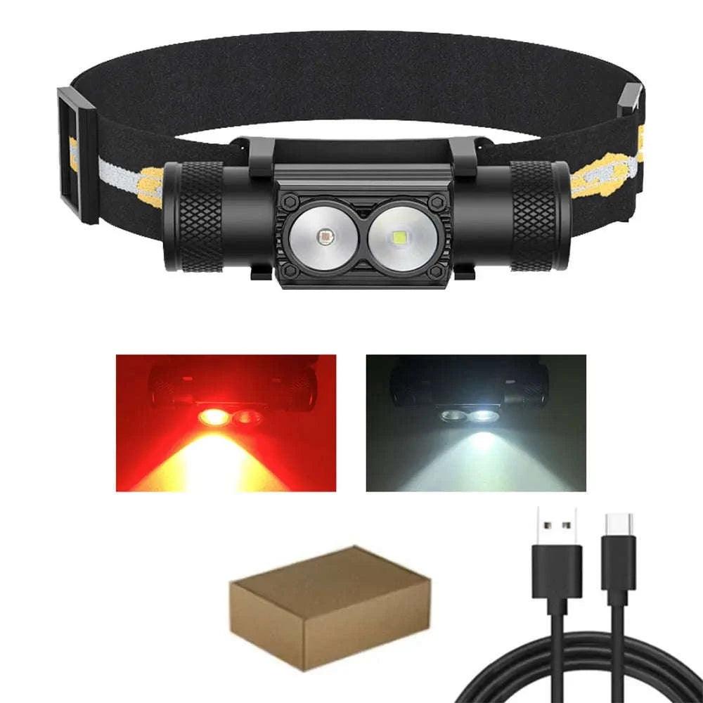 LED Mini Headlamp White Red USB-C Rechargeable-2000mah Battery