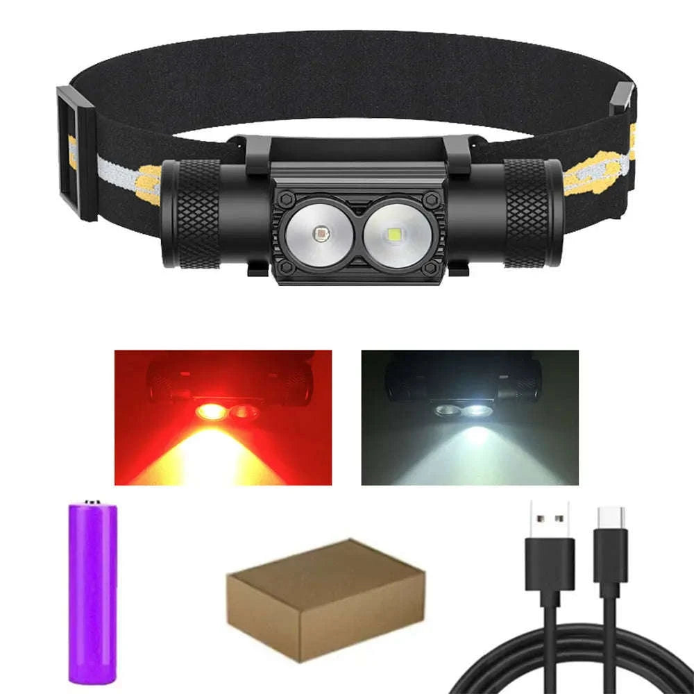 LED Mini Headlamp White Red USB-C Rechargeable-2000mah Battery