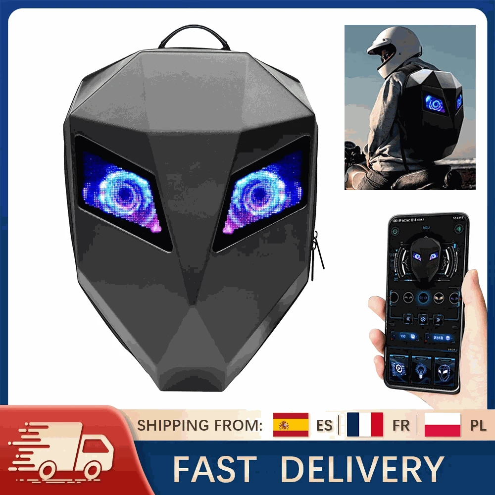 LED Motorcycle Backpack with Programmable Display & Hard Shell-black / france