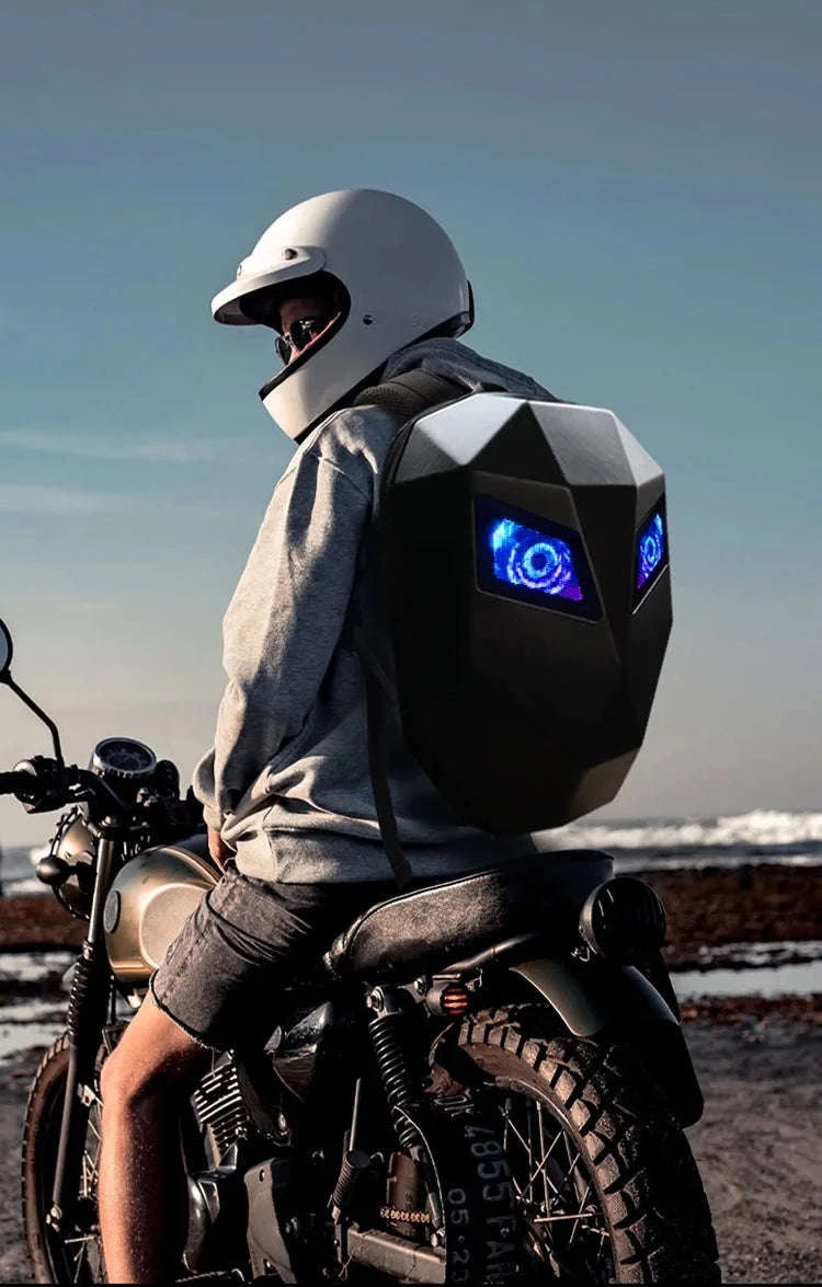 LED Motorcycle Backpack with Programmable Display & Hard Shell-black / france