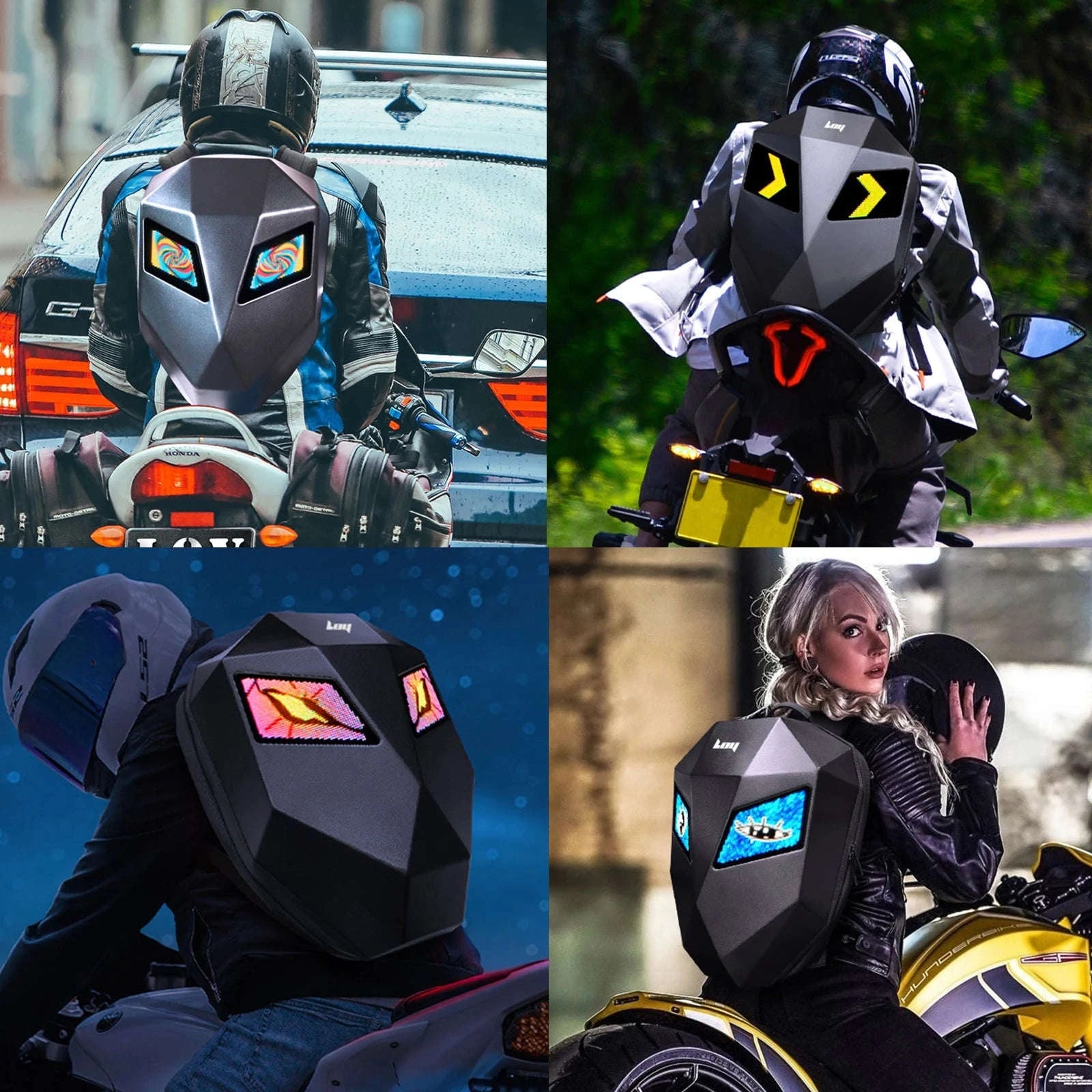 LED Motorcycle Backpack with Programmable Display & Hard Shell-black / france