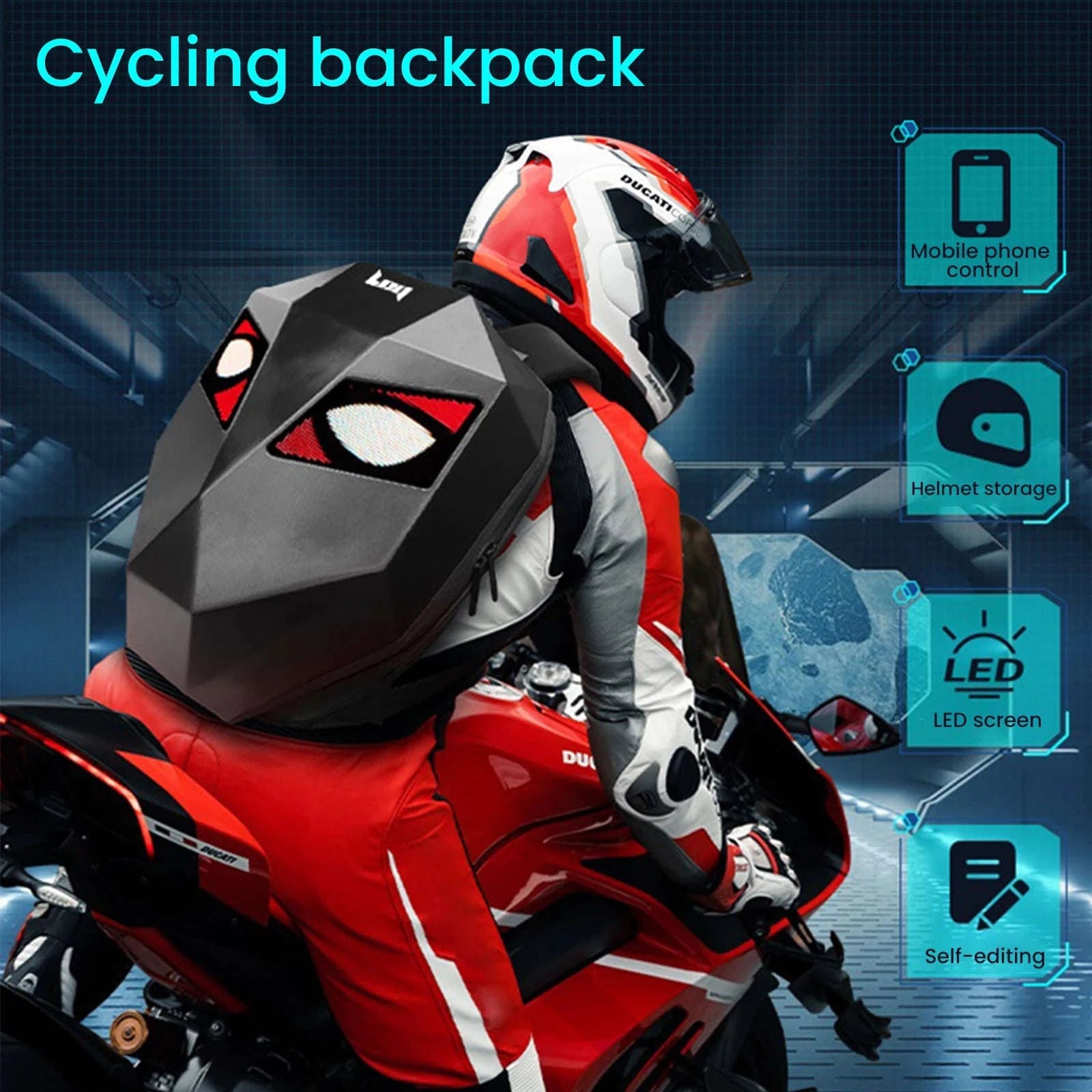 LED Motorcycle Backpack with Programmable Display & Hard Shell-black / france
