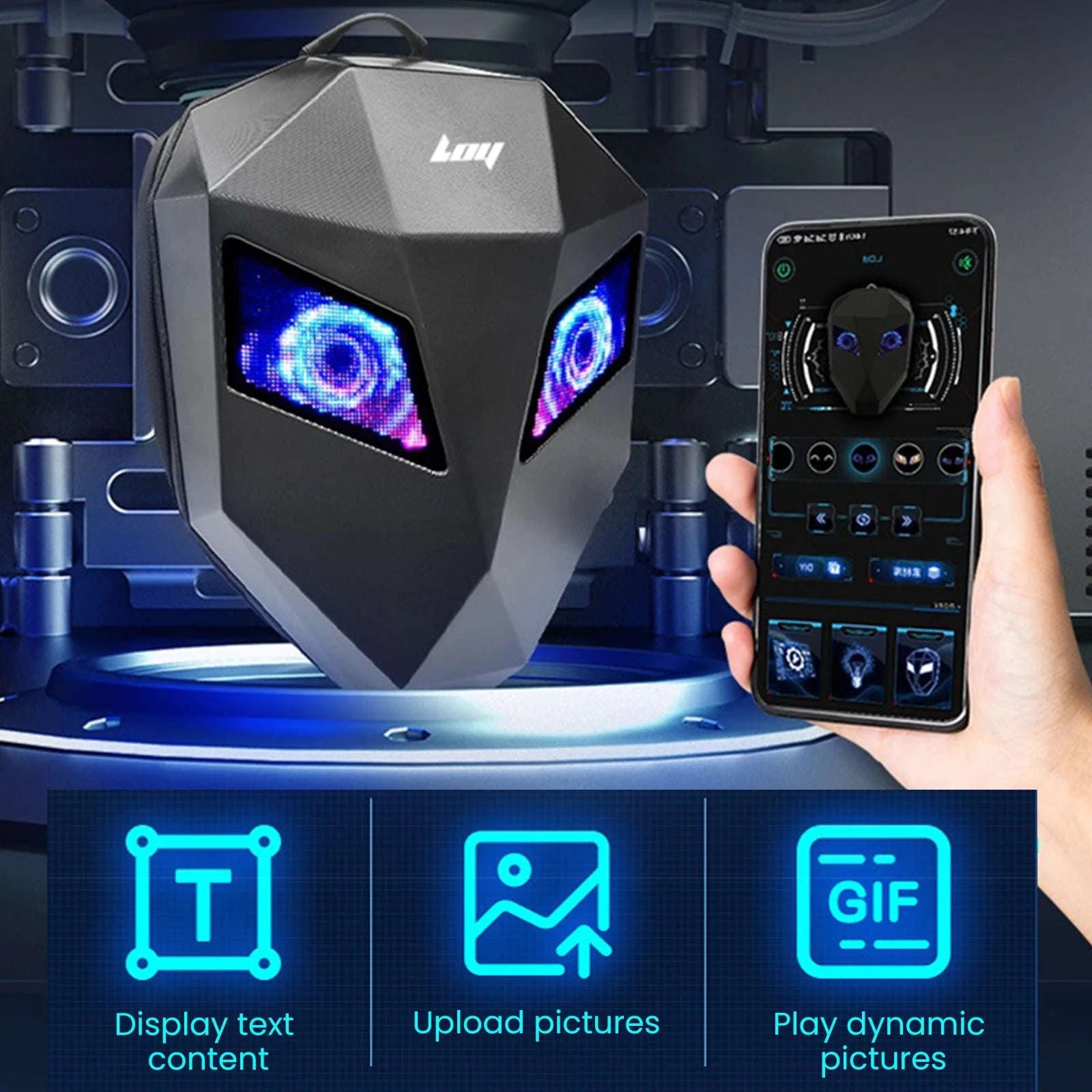 LED Motorcycle Backpack with Programmable Display & Hard Shell-black / france