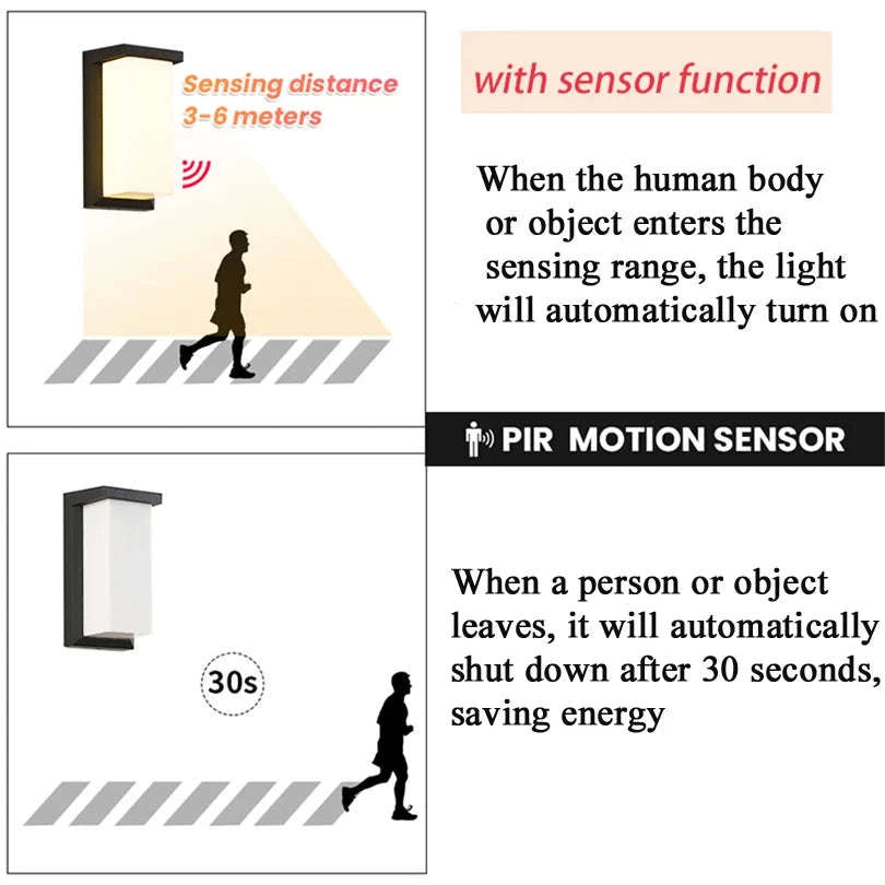 LED Outdoor Wall Light with PIR Motion Sensor-No Sensor / Model G / Warm White