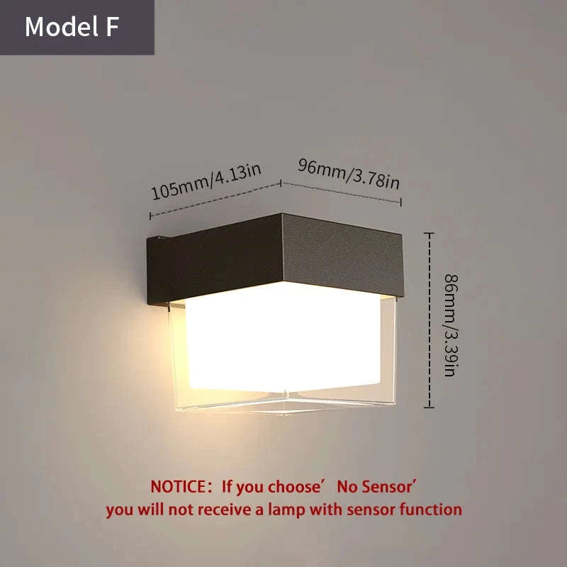LED Outdoor Wall Light with PIR Motion Sensor-No Sensor / Model G / Warm White