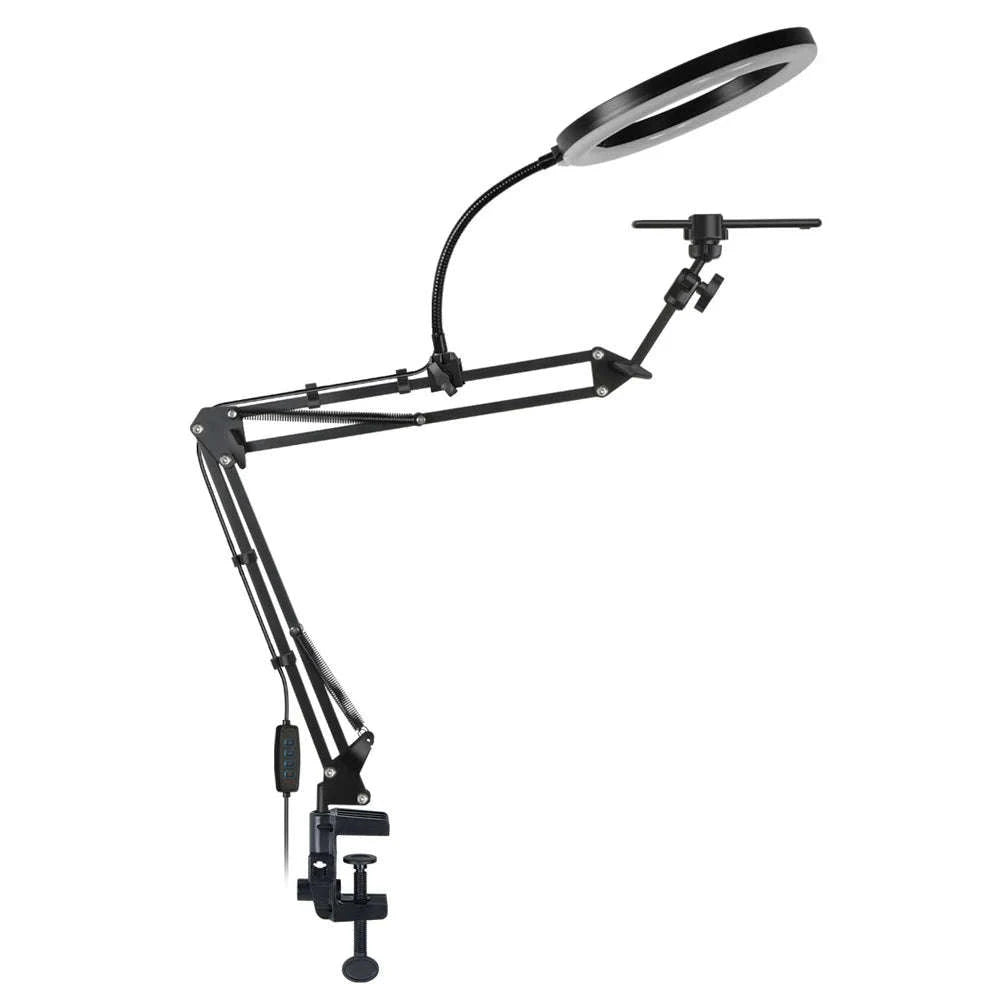 LED Phone Live Streaming Fill Light with Flexible Robotic Arm-Black