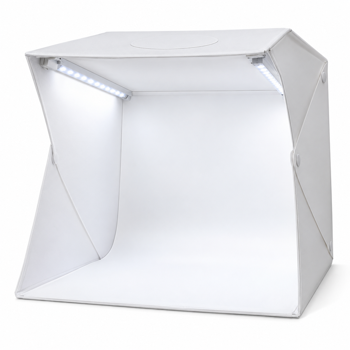 Foldable white LED tabletop photography light box on white background