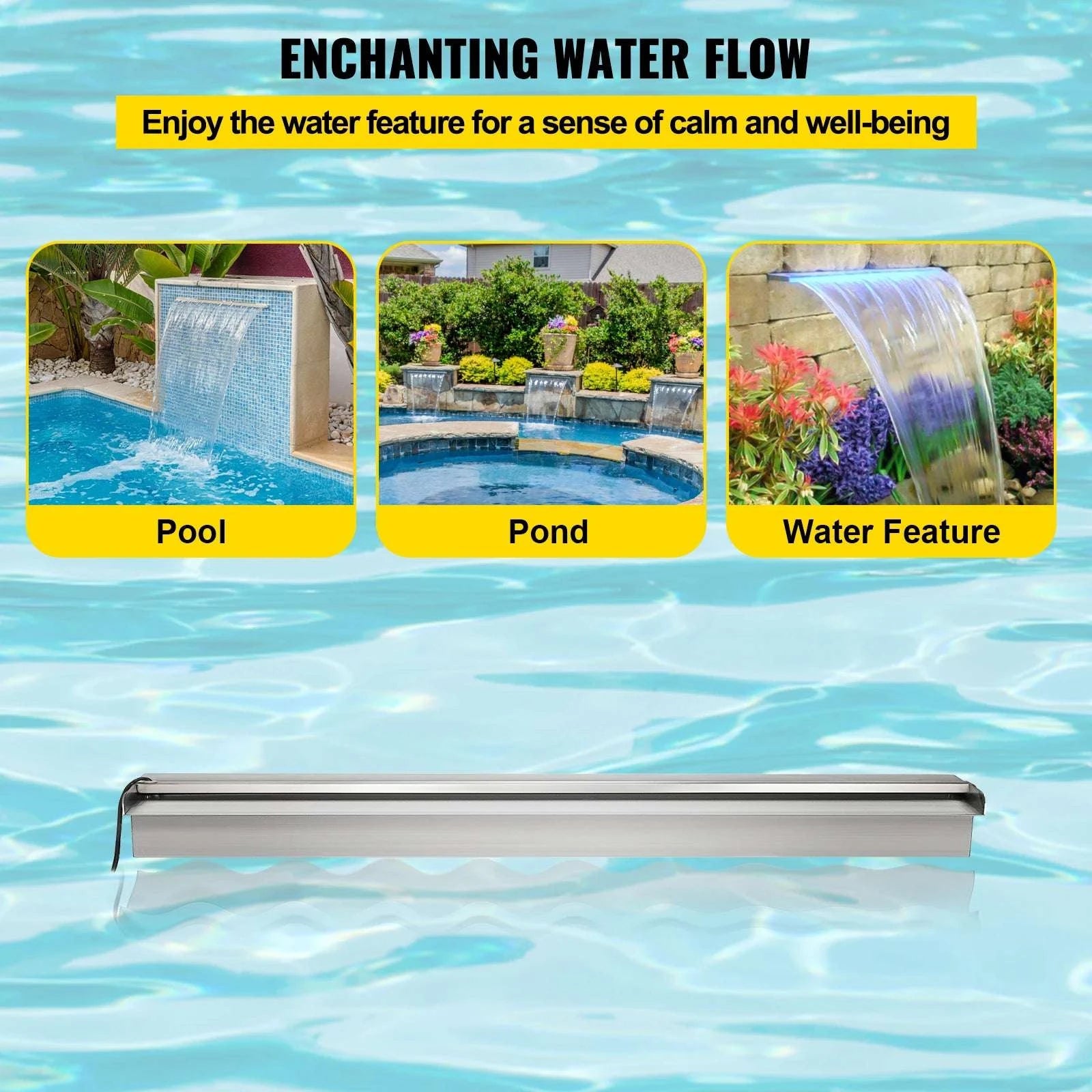 LED Pool Fountain Waterfall 59" Stainless Steel Color Changing Light-SWLED300 / United States