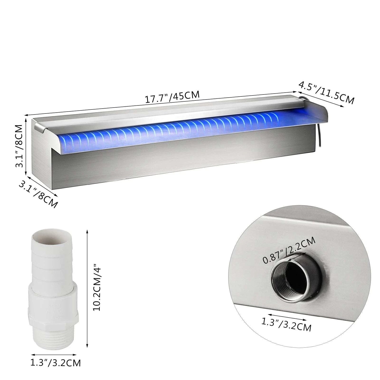 LED Pool Fountain Waterfall 59" Stainless Steel Color Changing Light-SWLED300 / United States