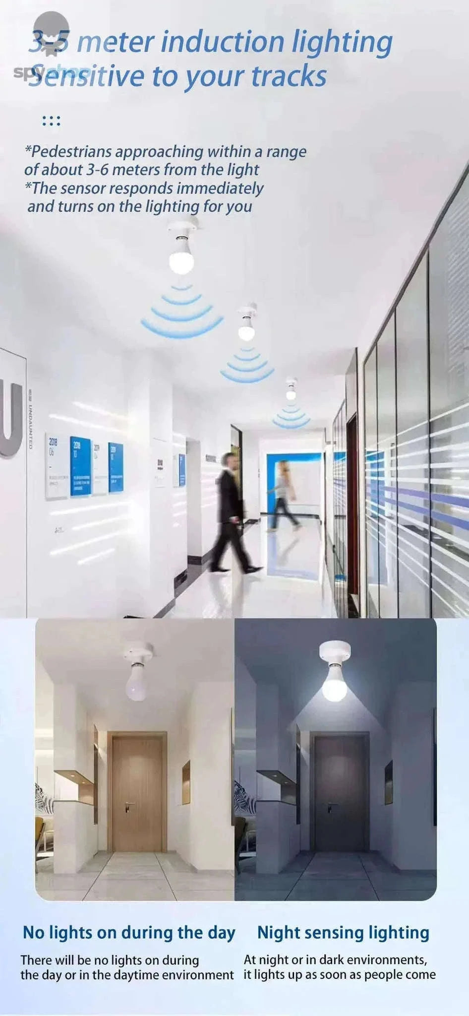 LED Radar Motion Sensor Bulb for Automatic Hands-Free Lighting-Radar motion / Warm White / AC220V(175-265V)