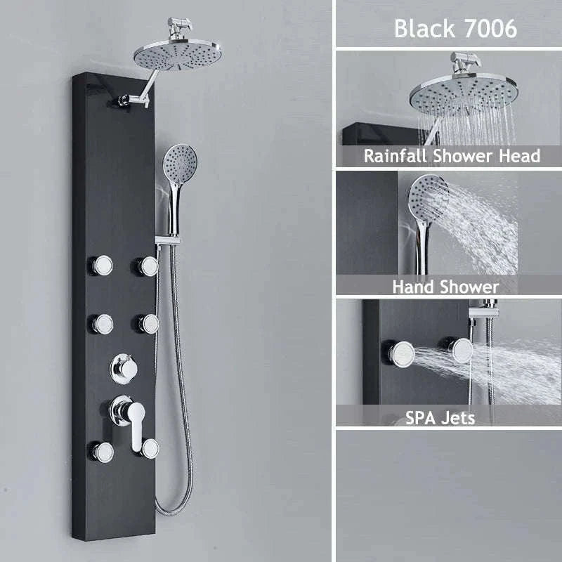 LED Shower Panel Massage Jet Shower System-Black 8804 / United States