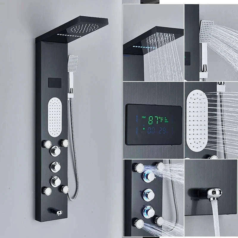 LED Shower Panel Massage Jet Shower System-Black 8804 / United States