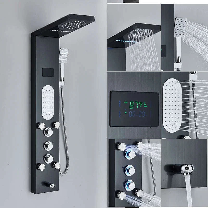 LED Shower Panel Massage Jet Shower System-Black 8804 / United States