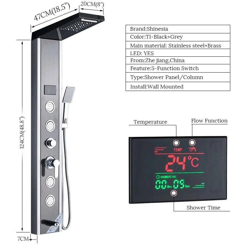 LED Shower Panel Massage Jet Shower System-Black 8804 / United States