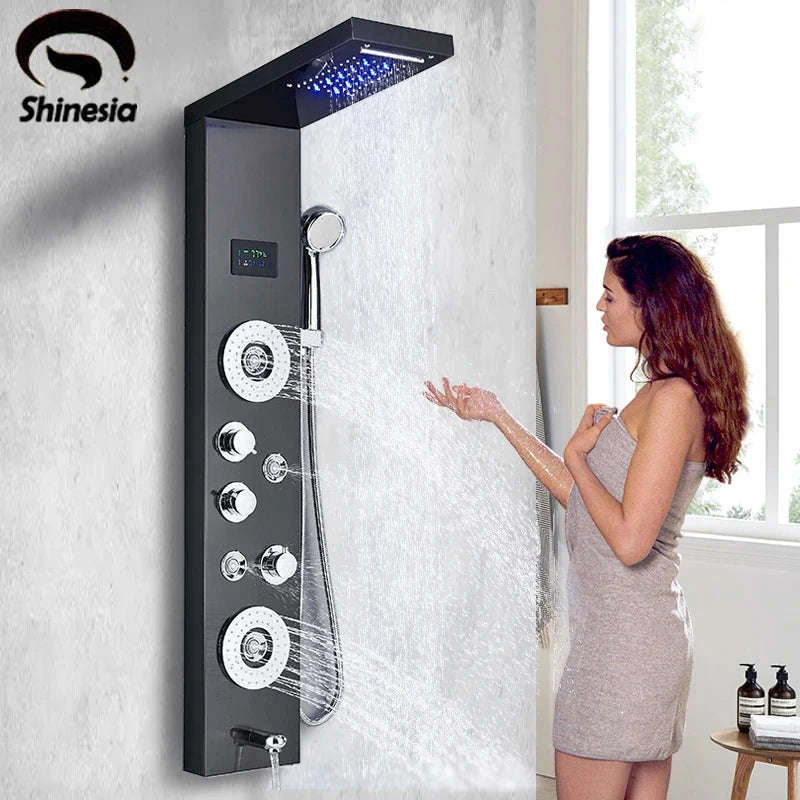 LED Shower Panel Massage Jet Shower System-Black 8804 / United States