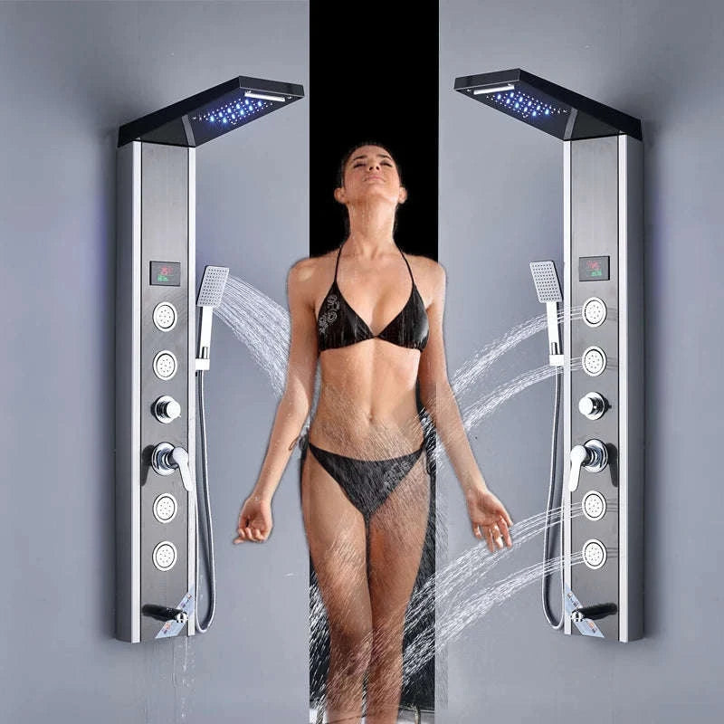 LED Shower Panel Massage Jet Shower System-Black 8804 / United States